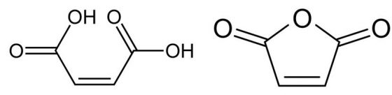 順丁烯二酸（左）與順丁烯二酸酐（右）